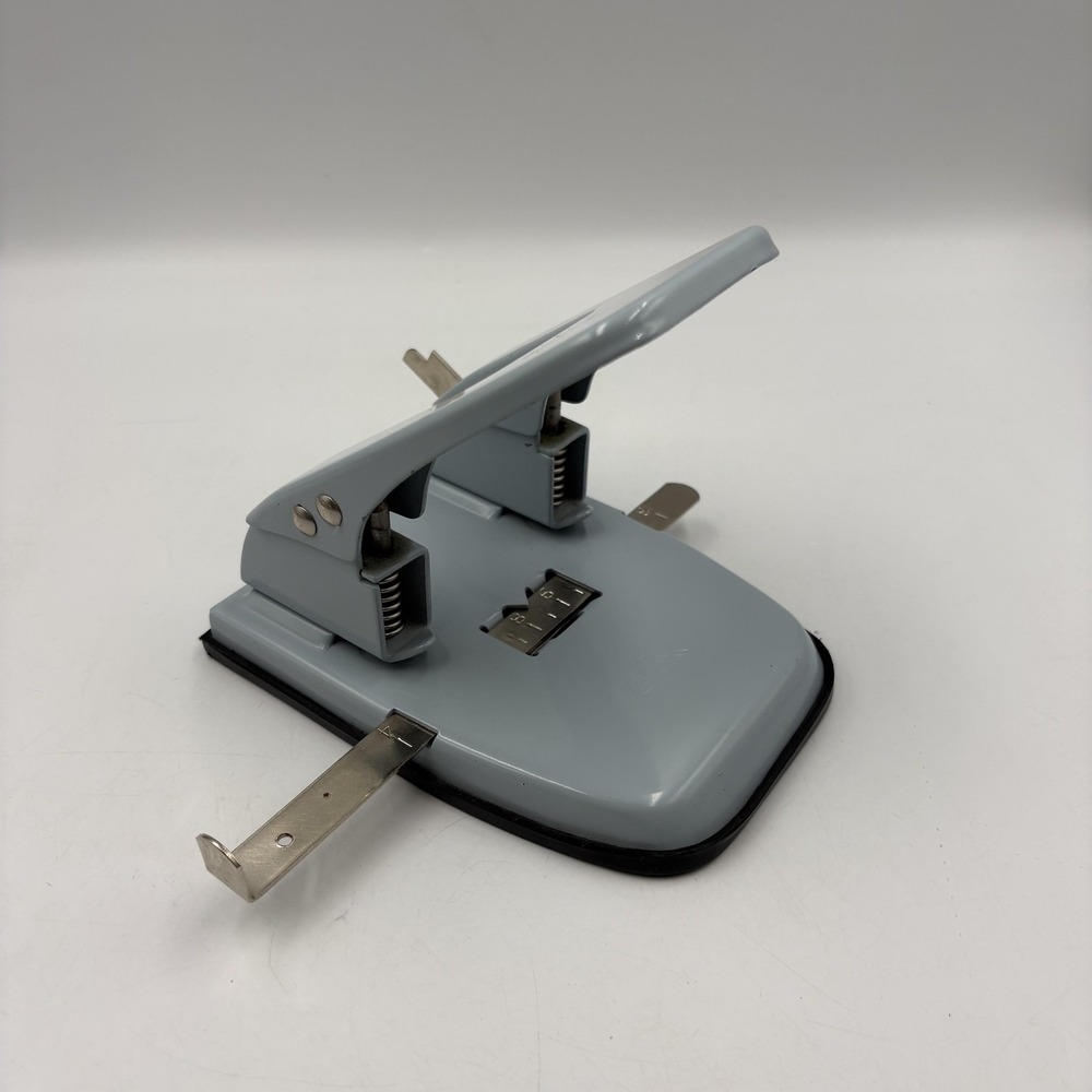 Clix Gray Metal 2-Hole Paper‎ Punch Adjustable Guides Office Desk Tool Supply